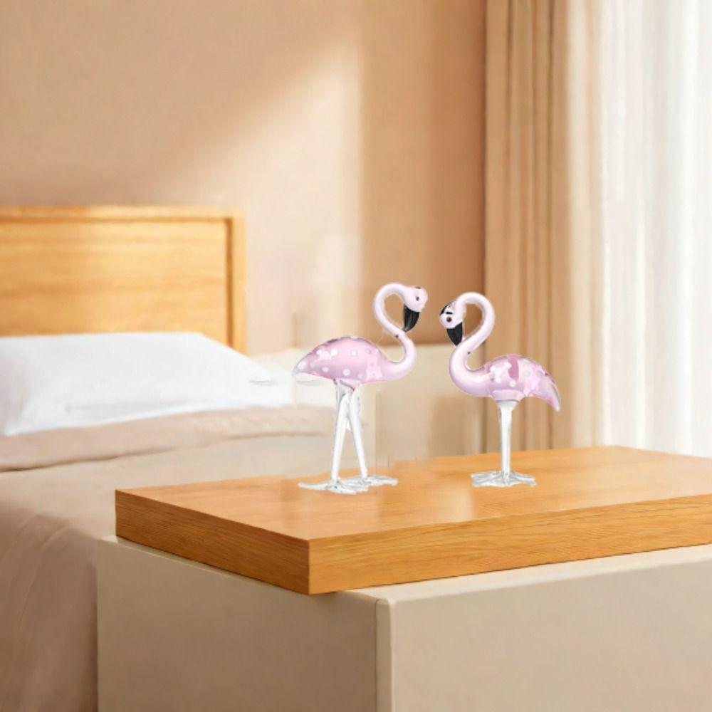 Handmade Art Simulated Pink Flamingo Cute Animal Sculpture Creative Glass Flamingo Figurines Home