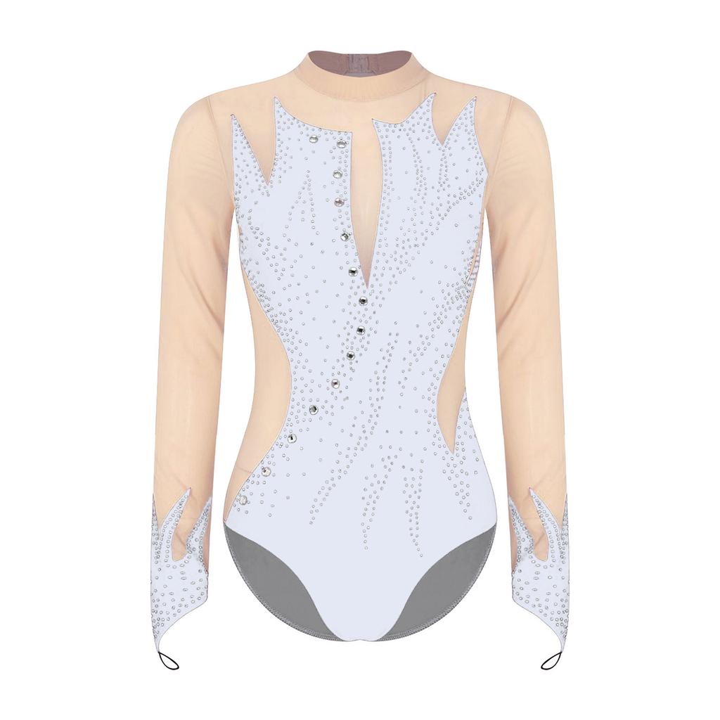 Женский боди для фигурного катания, блестящий купальник из прозрачной сетки со стразами и вырезом-замочной скважиной сзади для гимнастики