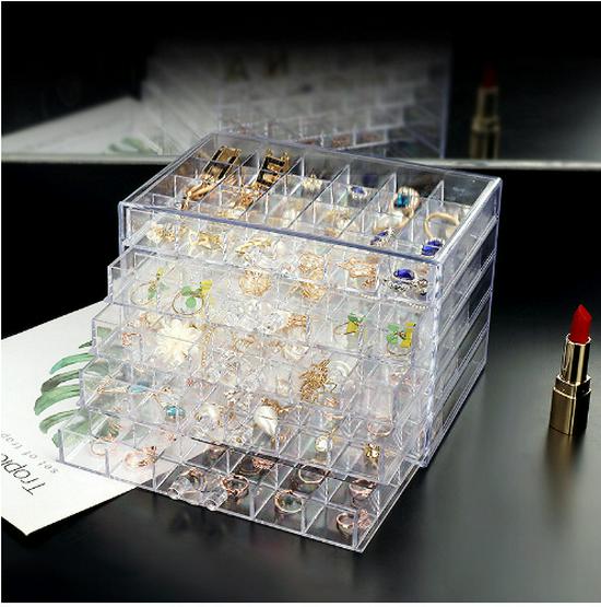 Прозрачная настольная шкатулка для хранения украшений с ящиками для сережек, колец, ожерелий, предметов дизайна ногтей и многого другого