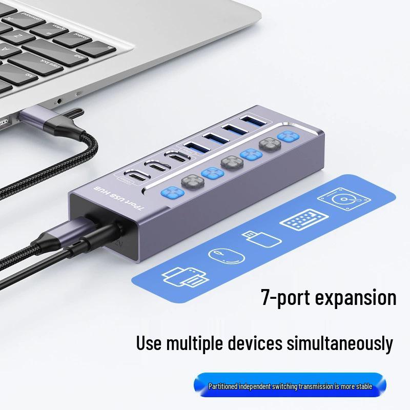 USB 3.0 7-портовый концентратор-разветвитель, док-станция 10 Гбит/с с независимыми переключателями