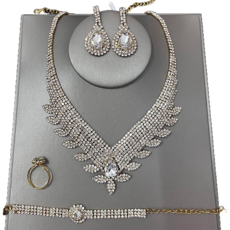 Water Drop Necklace Set Bridal Accessories Fashion Rhinestone Jewelry Four-Piece Set