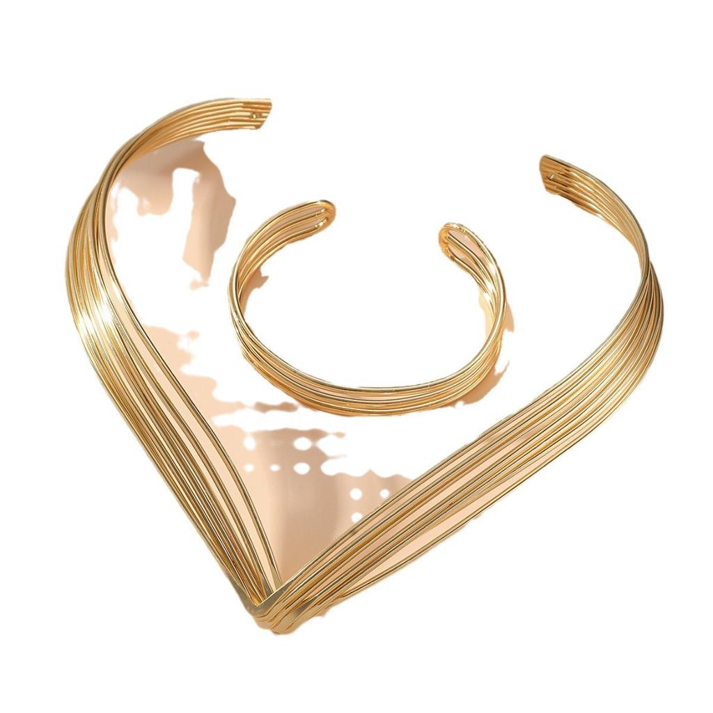 Европейский и американский преувеличенный витой геометрический комплект из ожерелья и браслета