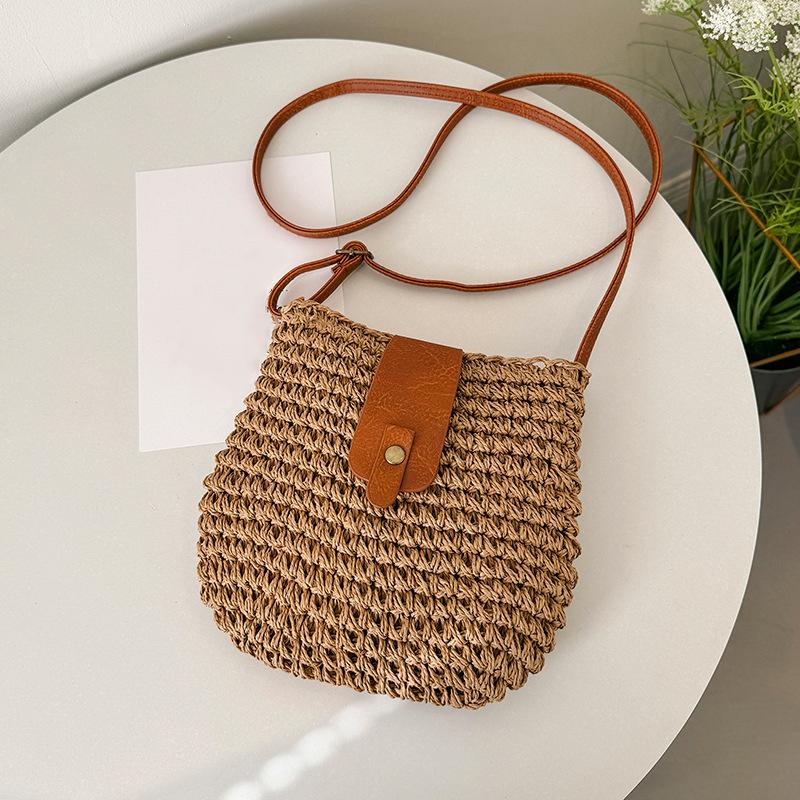 New Summer Grass Woven Bag for Women Beach Crossbody Bag Designer Shoulder Bag Small Flap Purses and Handbags