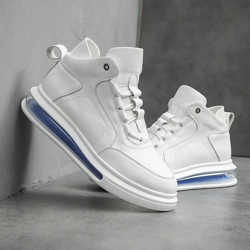 Модная мужская обувь из коровьей кожи, высокие кеды, мужская обувь с воздушной подушкой, брендовая обувь, мужская обувь на мягкой подошве, спортивная обувь Men2024