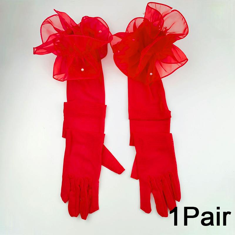 1 пара перчаток для невесты, черные шелковые, 55 см, солнцезащитные, прозрачные, сетчатые, этикетные, варежки с искусственным жемчугом и длинным рукавом, свадебный декор