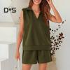 Женский комплект из двух частей, безрукавка, майка с V-образным вырезом и шорты на эластичной талии, спортивный костюм, летняя повседневная одежда для дома, спортивный костюм
