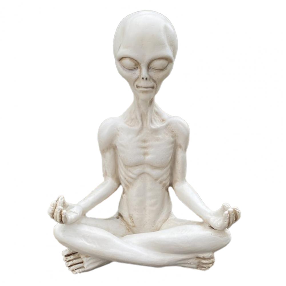 6.5" Фигурка Йога Инопланетяне Медитирующая Сидящая Смола Статуэтка Скульптура Украшение Рождество для Дома Офиса Настольная Садовая Декорация