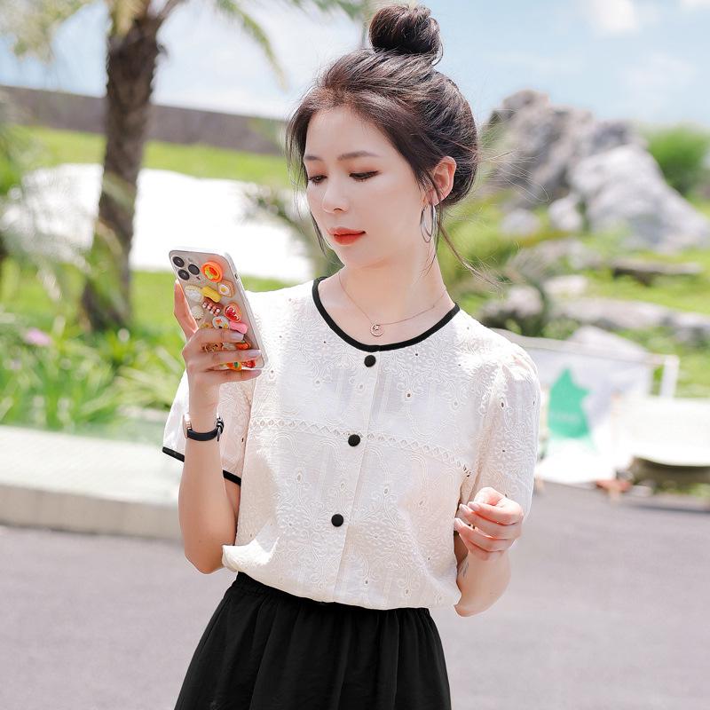 2025 Женский кружевной топ с коротким рукавом для похудения больших размеров - Новый французский стиль