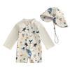 Kids Boys Long Sleeve Swimwear Casual Marine Animal Print Zipper Rash Guard Swimsuit and Hat Beachwear Bathing Suit