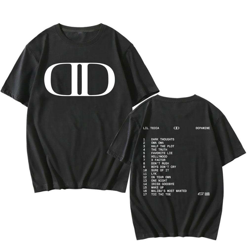 Lil Tecca DOPAMINE Футболка с альбомом, рэперский графический принт, модные футболки, футболка с коротким рукавом, хлопковая футболка, унисекс, уличная одежда, хип-хоп, мужские футболки