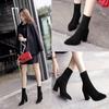 Spring Autumn New Thick Heel Suede Pointed Shoes Women's Warm High Heels Sexy Versatile Short Boots Botte Femme Hiver