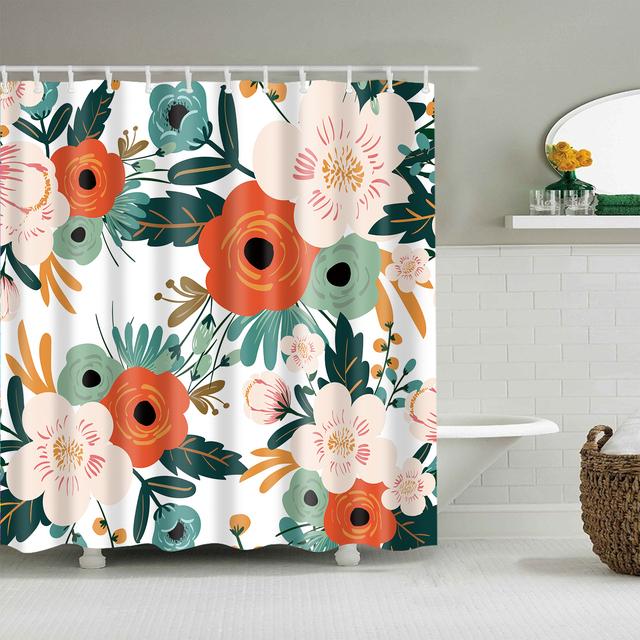 Chinese Style Flower Branch Landscape Shower Curtain 3D Printing Sunflower Bathroom Accessories Sets Waterproof Polyester Screen