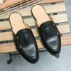 New Men Half Slippers Loafers Casual Monk Strap Serpentine Patent Leather Mules Moccasins Breathable Soft Slip On Driving Shoes
