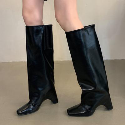 Мода Liyke 2025 Женские Сапоги до колена на толстом высоком каблуке с квадратным носком, Крутые ботинки на низком каблуке для показа мод, Панк, Осенне-зимняя обувь, Женские ботильоны