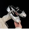 Silver Shallow Mouth Wind Flat Single Shoes Female Summer Round Head Mary Jane Shoes Fashionable and Comfortable