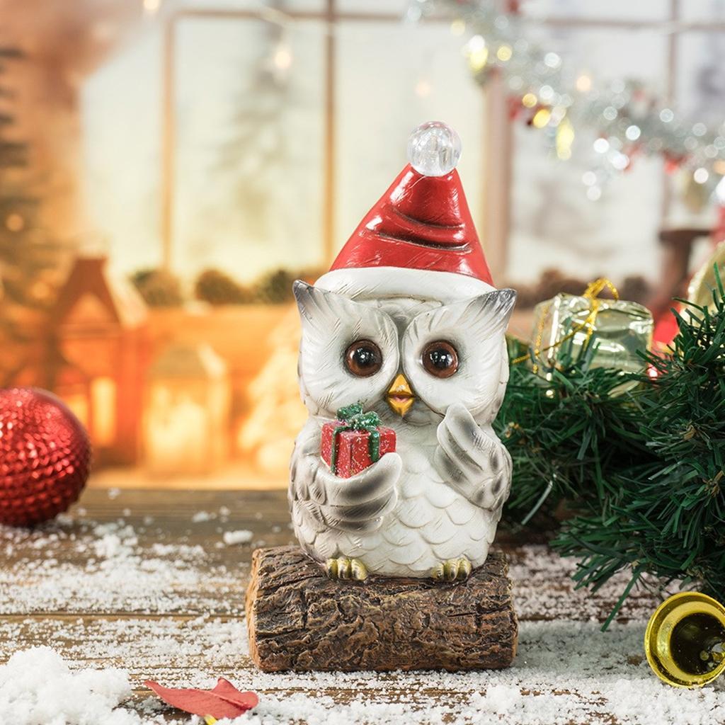 Мультяшная Сова, миниатюрная фигурка из смолы со светодиодной подсветкой, шапка Санты, рождественский праздничный домашний стол, книжная полка, декор, орнамент