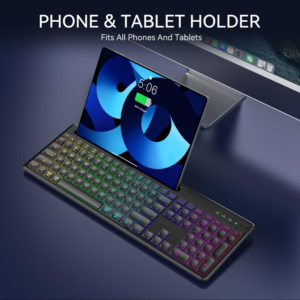 JOMAA RGB-подсветка, Беспроводной бесшумный комплект клавиатуры и мыши, Перезаряжаемый, для офисного использования.