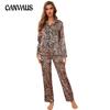 Women's Pajamas Fall and Winter Cardigan Leopard Print Long-sleeved Long Pants Homewear Suit