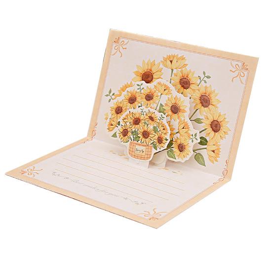 Pop-Up Greeting Card 3D Flower Bouquet Card Handmade Rose Sunflower Tulip Gift Card for Mother's Day Graduation Anniversary