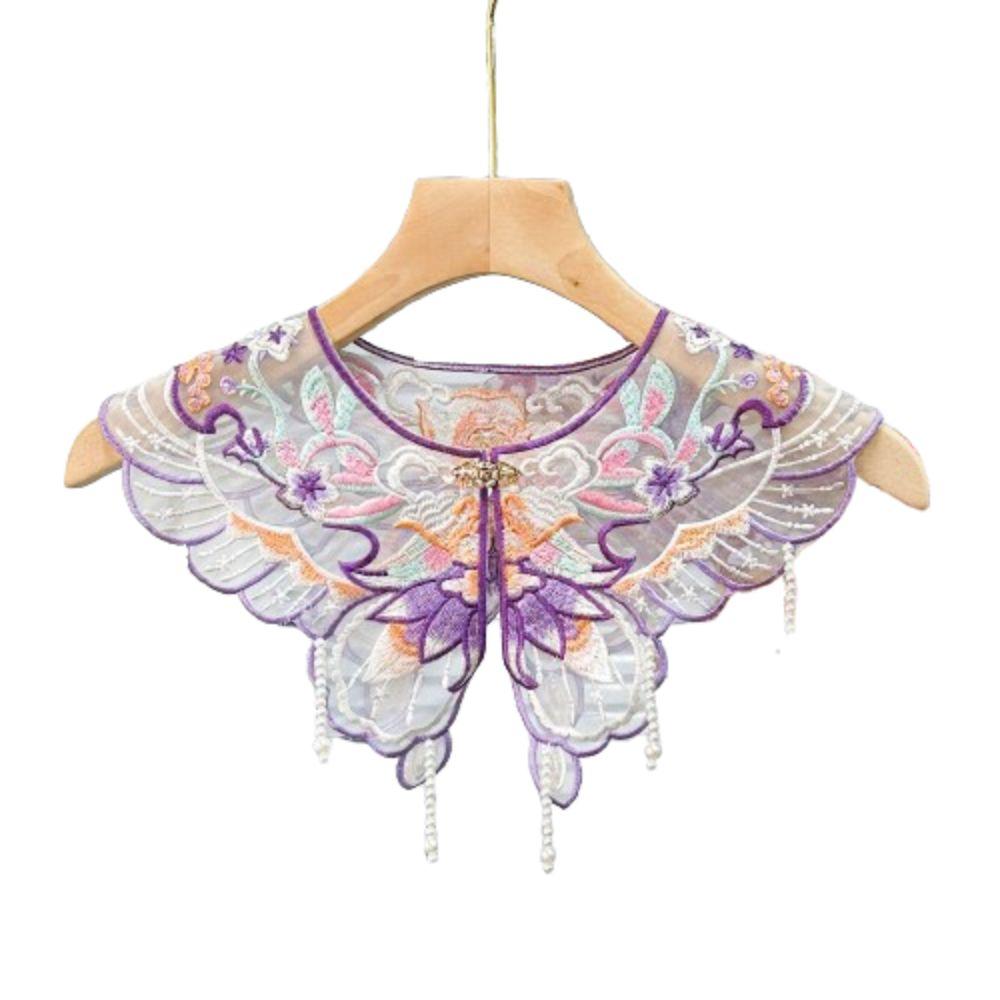 Floral Embroidery Hanfu Fake Collar Colorful Chinese Style Lace Fake Collar Pearl Detachable Decoration Shirt Collar
