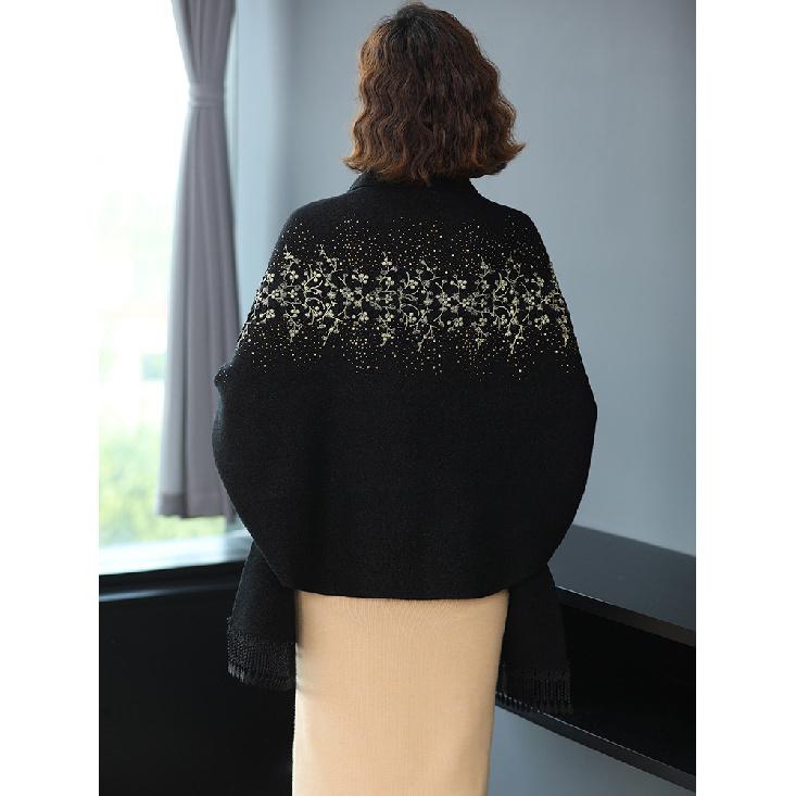Versatile Scarf with Rhinestones for Women, Cheongsam Shawl, Imitation Cashmere, European and American Style, Hollowed-out Tassels, Thickened Cape