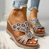 Women's Rhinestone Cut-out Wedge Sandals Open Toe Non-slip Slides Shoes Lightweight Outdoor Slippers