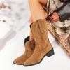 Модные размеры 35-43, замшевые кожаные ботинки в стиле ретро с острым носком, современные короткие женские ботинки, коричневые ковбойские ботинки на грубом каблуке