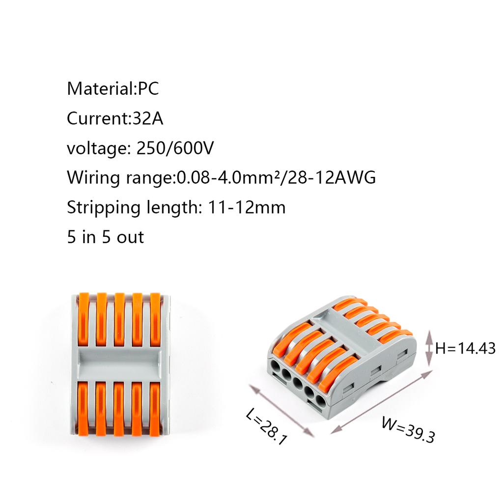5X 10X Quick Wiring Connector Universal Compact Electric 0.08-4mm² Wire Connectors Conductor Splitter Terminal Blocks PCT-225