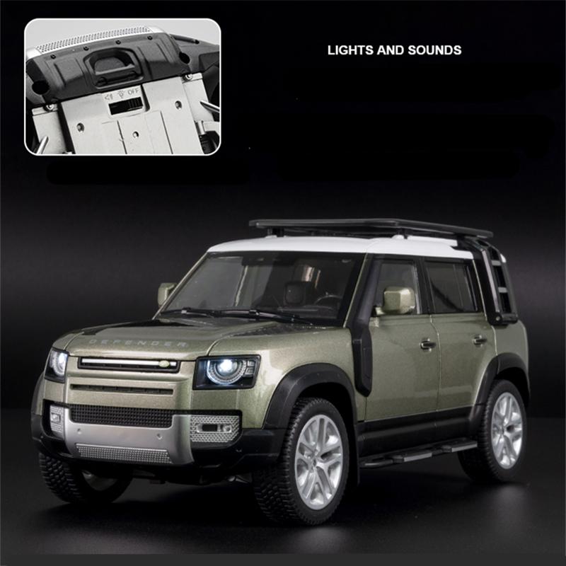 1/18 Range Land Rover Defender Внедорожник Сплав Модель автомобиля Литой под давлением Симуляция Металл Внедорожник Модель автомобиля Звук Свет Детская игрушка Подарок