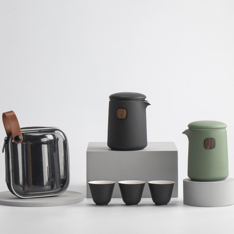 Portable Travel Ceramic Tea Set Quick Tea Cup One Pot Three Cups Tea Brewing Pot