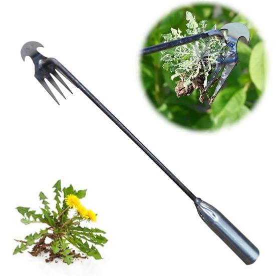 Инструмент для прополки сада, 4-зубчатый съемник для сорняков с длинной ручкой, металлический ручной инструмент для прополки, легкое удаление, уход за газоном, товары для дома