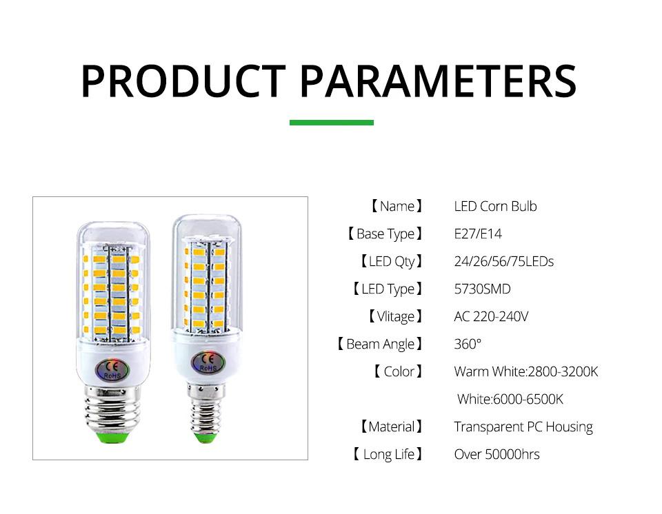 E27 LED Lamp LED SMD 5730 220V Corn Light Bulbs 36 56 72LEDs Lamparas LED Chandelie For Home Decoration Ampoule Led Light