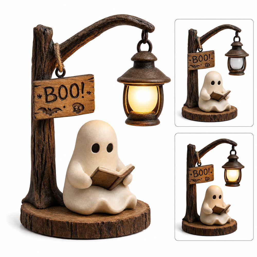Resin Halloween Ghost Statue Hanging Lantern LED Ghost Decoration Bookshelf Decor