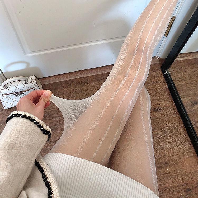 Тонкие серые чулки на весну-лето для женщин - Ретро чулки в вертикальную полоску с кружевом сбоку, Сексуальные жаккардовые черные шелковые и белые шелковые чулки в стиле JK
