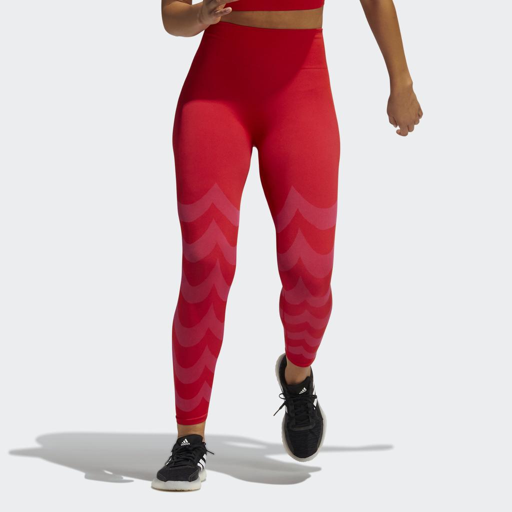 Adidas X Marimekko Цветной блок Вязаные тренировочные леггинсы Женские леггинсы Ярко-красный GU9526
