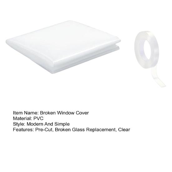 Broken Window Cover with Nanometer Double-Sided Tape Pre-Cut Transparent PVC Car Window Covering Film Broken Glass Replacement Temporary Car Glass Fix