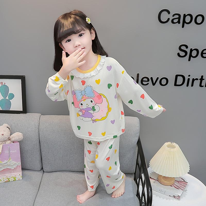 Girls Cartoon Long Sleeve Pajama Set for Spring Autumn Home Wear