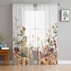 Plants Flowers Watercolor Birds Sheer Curtains for Living Room Decoration Window Curtains Kitchen Tulle Voile Organza Curtains