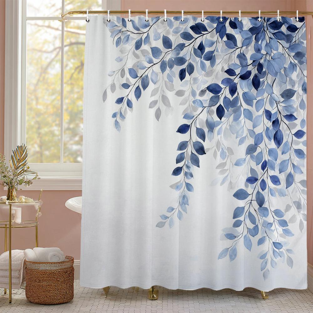 Шторка для душа с листьями эвкалипта, Декоративная шторка для ванной, Водонепроницаемая шторка для душа с крючками