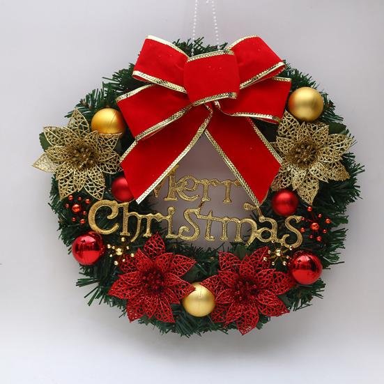 12 Inch Christmas Wreath Decoration for Front Door Artificial Wreath with Bells Balls Bows for Indoor Outdoor Holiday Decor