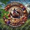 Thanksgiving Festive Sign: A "Happy Thanksgiving" 2D Round Plaque Embellished with Turkey and Autumn Harvest Decor