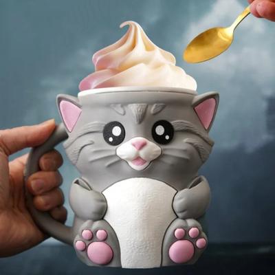 Держатель для пинты мороженого с кошкой и ложкой, многоразовый рукав для пинты для мороженого, газировки, пивных банок, держатель, удобный захват, аксессуар для десертного стола