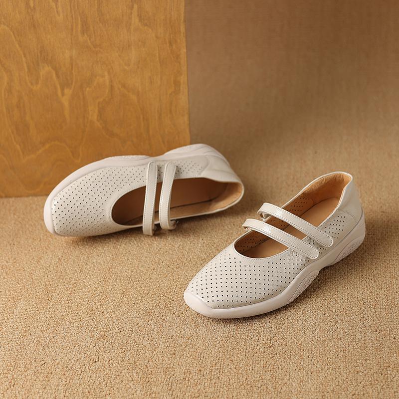 Krazing Pot Туфли-лодочки из овчины весна-лето размер 41 на толстом низком каблуке с круглым носком и полым украшением, дышащие, с липучкой