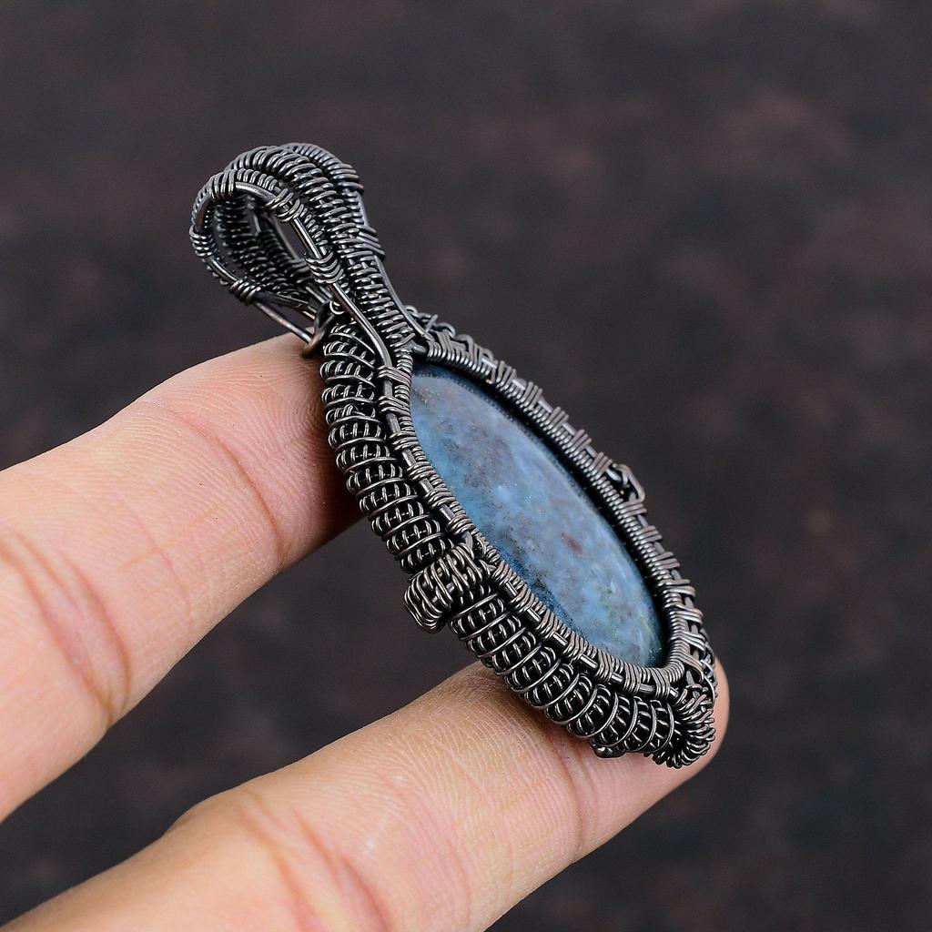 Ruby In Blue Kyanite Pendant Copper Wire Wrapped Gemstone Pendant Handmade Unique Copper Jewelry Designer Pendant For Gift Wire Wrap Jewelry