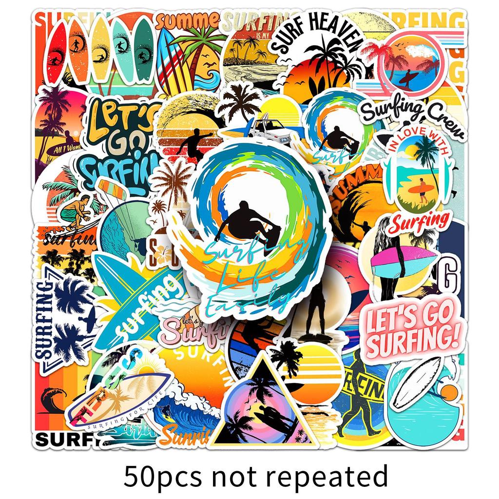 50 Surfing Graffiti Stickers Personalized Sports Decoration Mobile Phone Surfboard Suitcase Water Cup Stickers