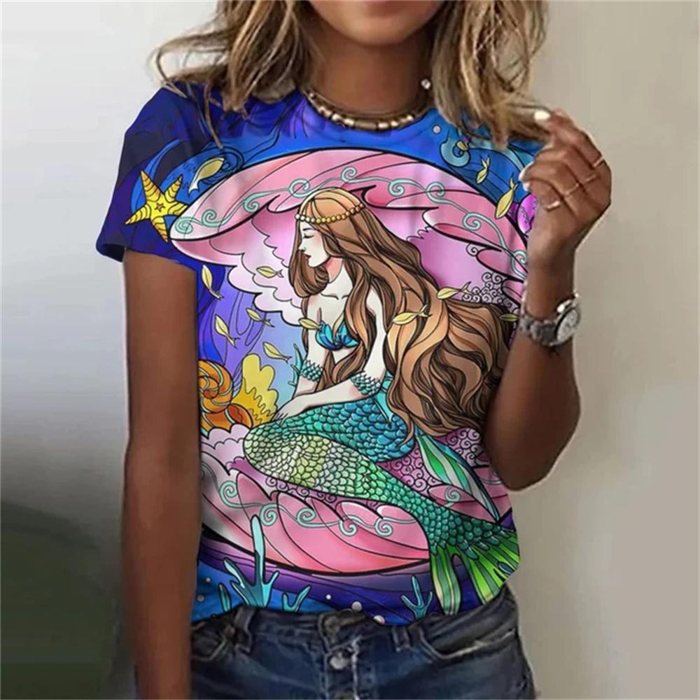 Русалка с пляжным принтом, 3D классическая простая краска, забавный узор, повседневная женская футболка, летняя модная женская футболка с короткими рукавами в стиле хип-хоп