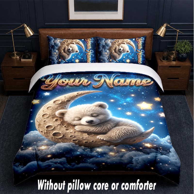 Teddy Bear Theme Custom Text Or Name 3Pcs Bedding Set,1 Flat Sheet & 2 Pillowcases Personalized Home Bedding
