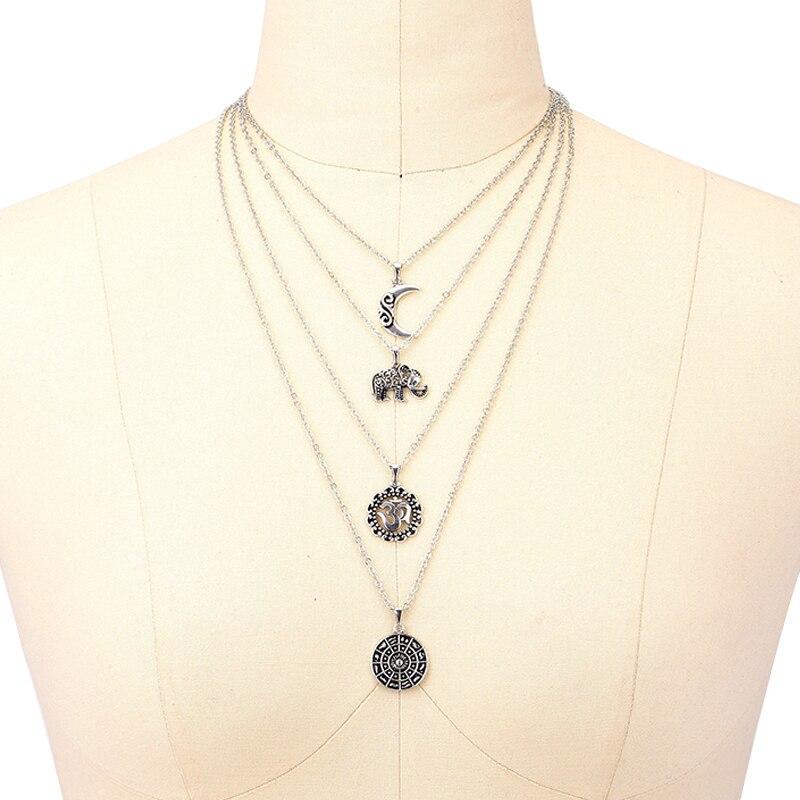 2022 модное винтажное ожерелье с компасом в виде слона и Луны, многослойное ожерелье, женское серебряное ожерелье, комплект очаровательных ювелирных изделий