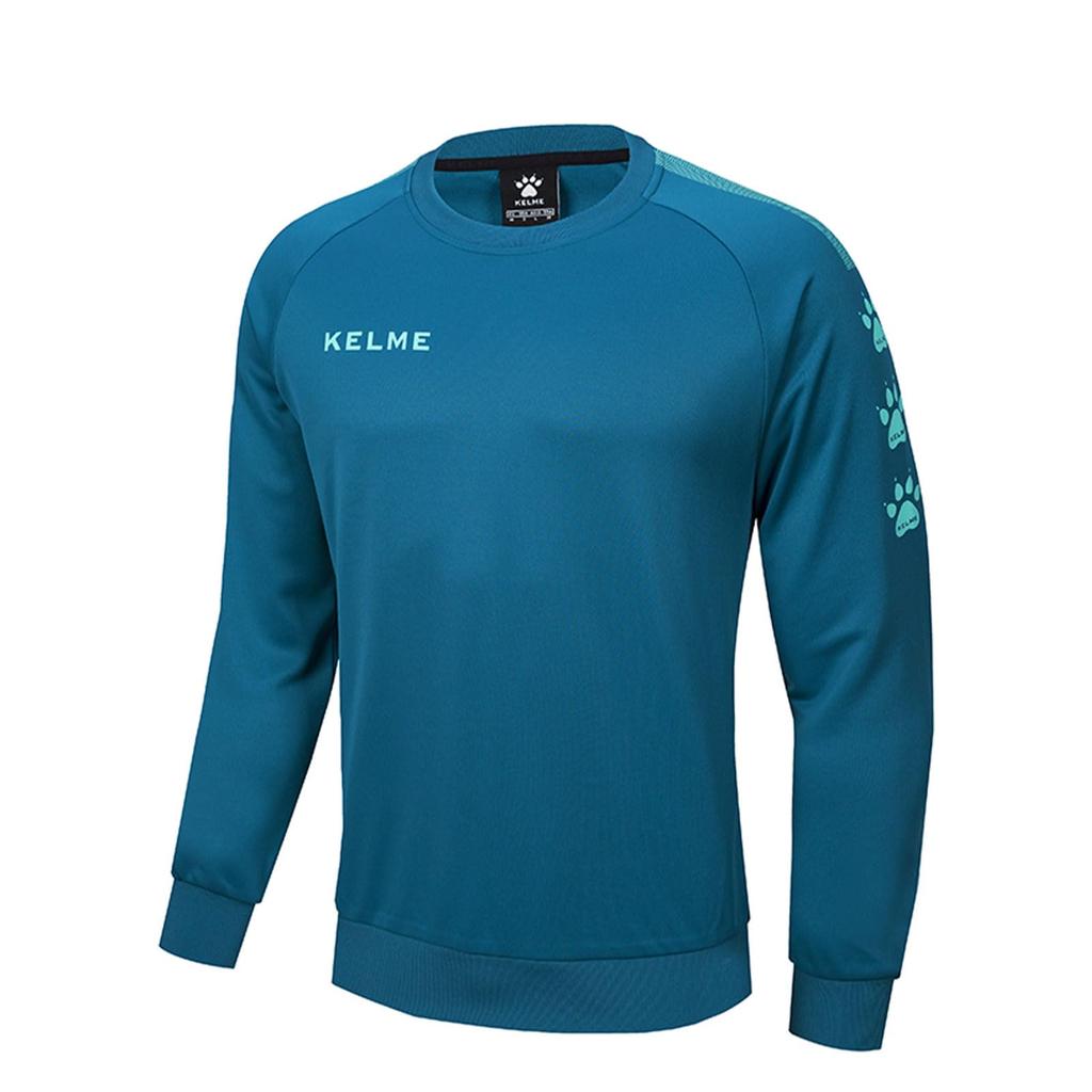 Kelme Men's Knitted Crew Neck Sweatshirt, Long Sleeve, Football Sweatshirt, Pullover, Soccer Uniform, Spring and Autumn Training Wear, A Blue, Size L