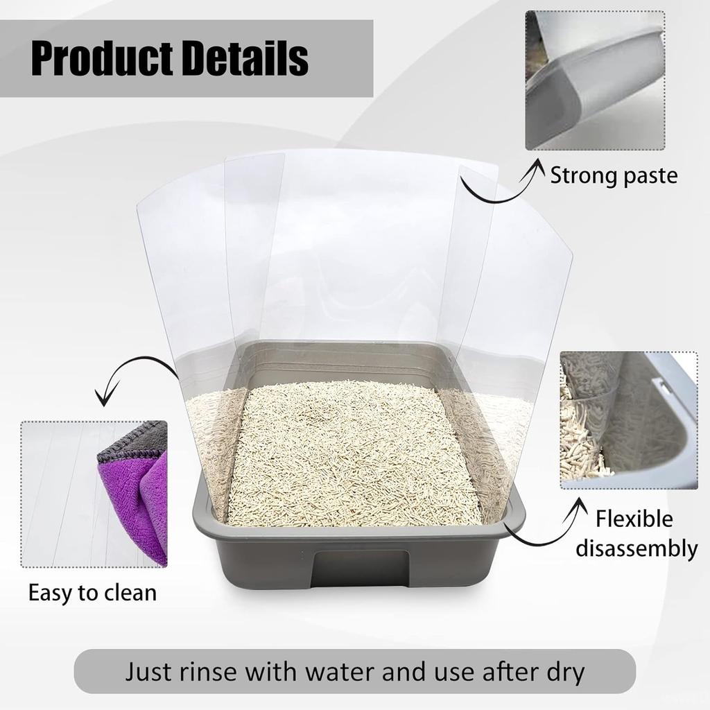 3PCS Cat Litter Box Pee Shields,Transparent Easy Clean Splash Guard for Open Top Litter Pan 14.5×11.5in- Litter Box Not Included(3PC)